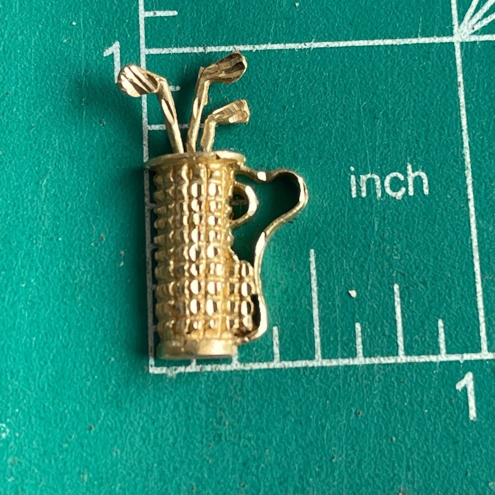 Vintage 14K Gold Golf Bag Charm Pendant with Clubs 2g Golfer Gift - Picture 6 of 7